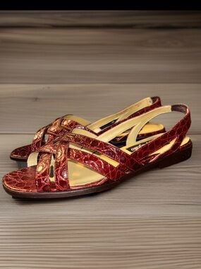 NWB Pappagallo VintageBurgundy Reptile-print Leather Sandals Wowens Size 6.5 New